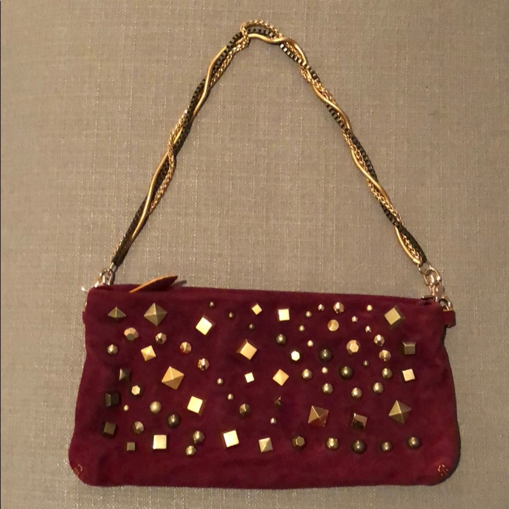 HYPE Maroon Studded Clutch w/ Chain Shoulder Strap